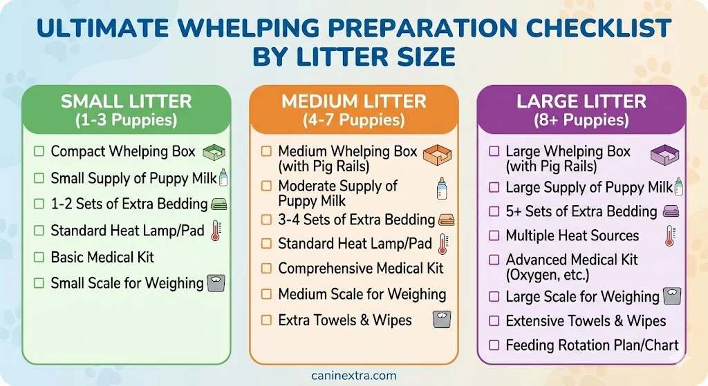 Ultimate Whelping Preparation Checklist by Litter Size