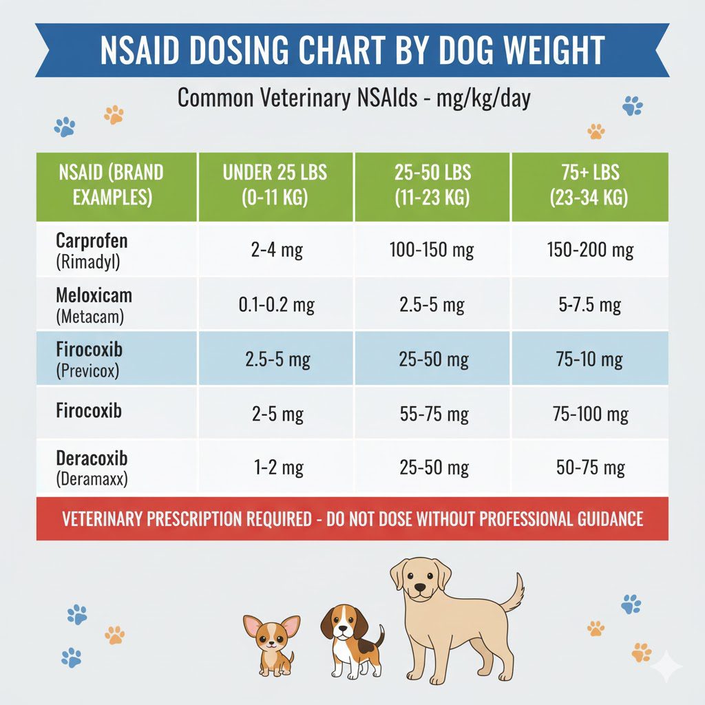 Dosage reference table image NSAID Dosing Chart by Dog Weight