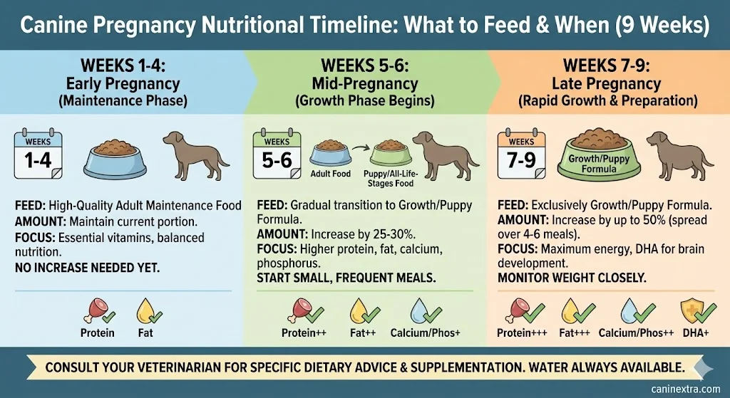 Nutritional timeline chart showing what to feed and when during the 9-week pregnancy