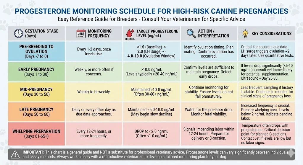 Progesterone Monitoring Schedule for High-Risk Pregnancies - easy reference chart for breeders